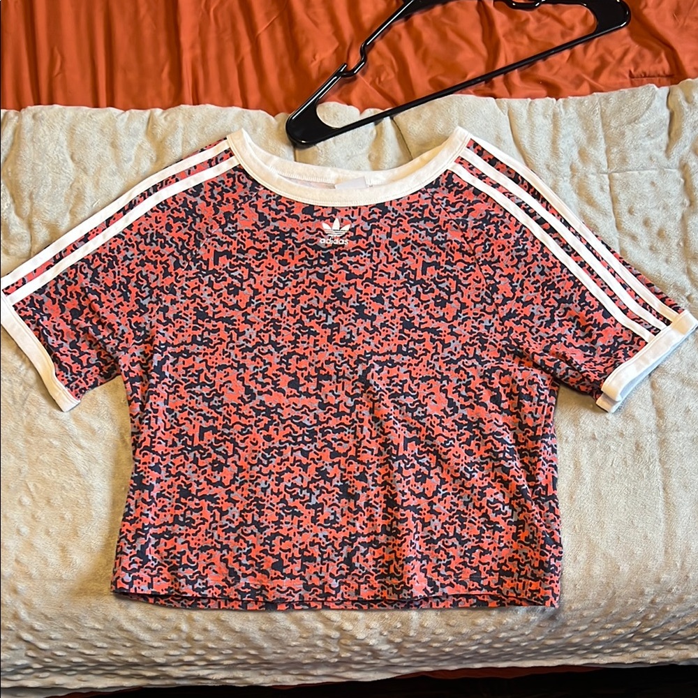 Adidas Red and Blue Patterned Crop Top